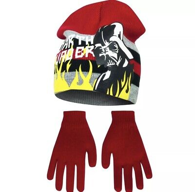 Mütze + Handschuhe Set Star Wars schwarz grau rot Wintermütze Finger